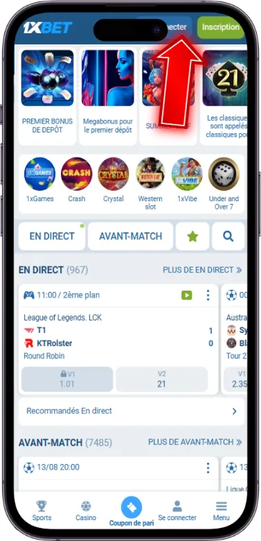 1xbet bouton de connexion